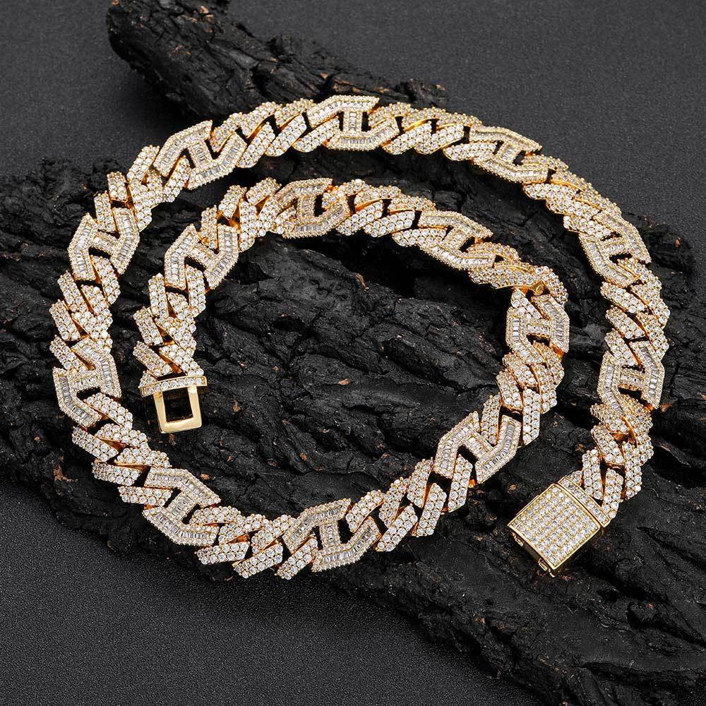15mm Hip Hop T Cubic Zirconia Diamond Tennis Chain Real Gold Plated Pig Nose Men's Necklace