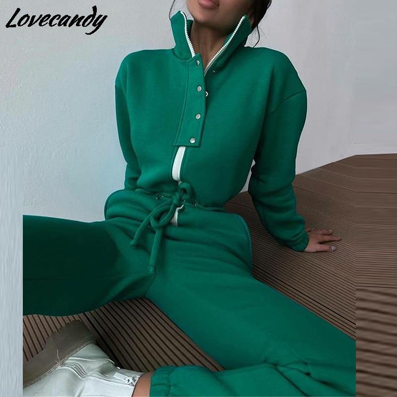 Women' Two Piece Pants Women Stand Collar Jumpsuit Autumn Winter Female Zipper Single Breasted Suit Solid Loose Drawstring Rompers Tracksuits 220819 220826, Black
Women' Two Piece Pants Women Stand Collar Jumpsuit Autumn Winter Female Zipper Single Breasted Suit Solid Loose Drawstring Rompers Tracksuits 220819 220826, Black