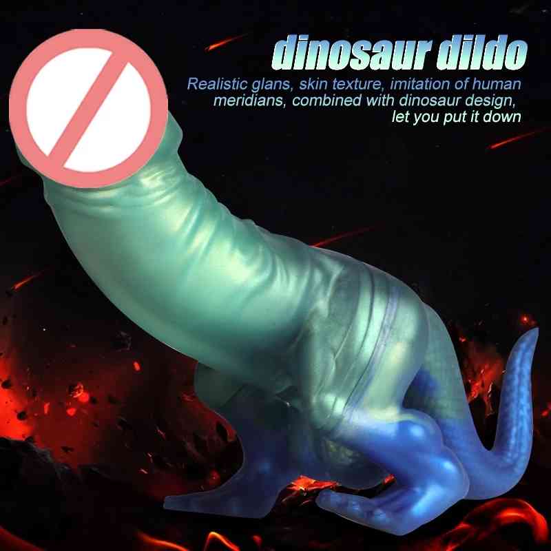 Massager Vibrator Penis Cock Dinosaur Shape Huge Dildo of Silicone Anal Plug Monster Prostate Massa