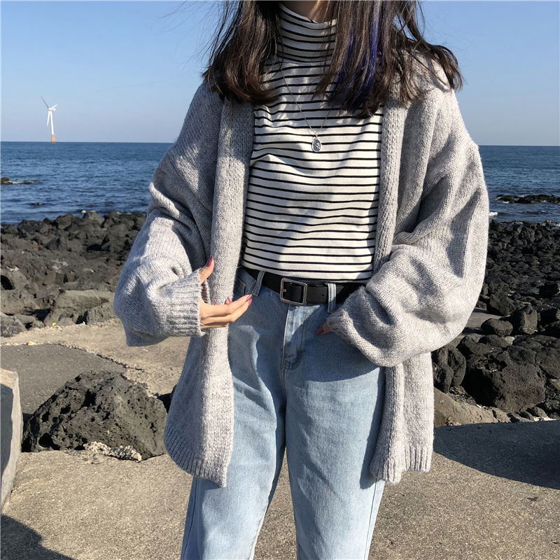Women's Fur Faux Fur Cardigan Women Autumn Solid Longstyle Simple Sweaters Ins Allmatch Trendy Leisure Knitted Outwear Teens Preppystyle Ulzzang 