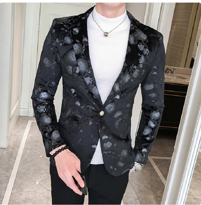 Men's Suits Blazers Men's Fashion Flannel Long Sleeve Floral Slim Suit Jacket Stage Party Social Men's Suit Blazer Coat 220826