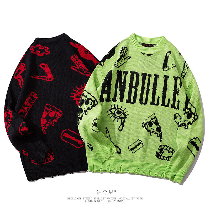 Men's Sweaters Harajuku Knitted Sweaters Men HipHop Letter Printed Sweater Streetwear Male Autumn Winter Loose Pullovers Pull Homme Hombre 220826