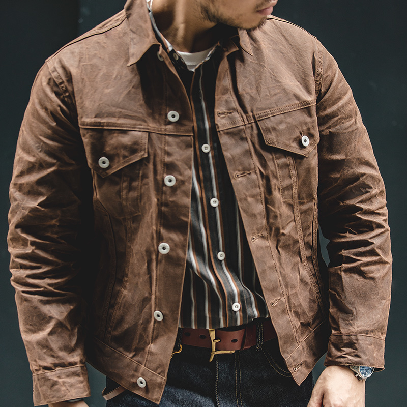 Men's Jackets Maden Retro Khaki Jacket Male Size M To 3XL Waxed Canvas Cotton Jackets Military Uniform Light Casual Work Coats Man Clothing 22082