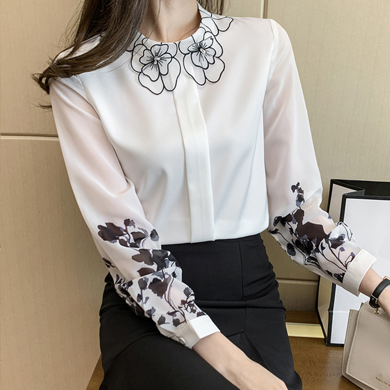 Women's Blouses Shirts Spring chiffon Blouse lantern sleeve Tops Blusas Mujer Fashion floral printing shirts Women's Blouses 220826