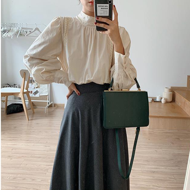 Women's Blouses Shirts Shirts Womens Spring Autumn Long Sleeve Elegant Stand Collar Trendy Blouses Korean Style Female Clothing Casual Daily Chic