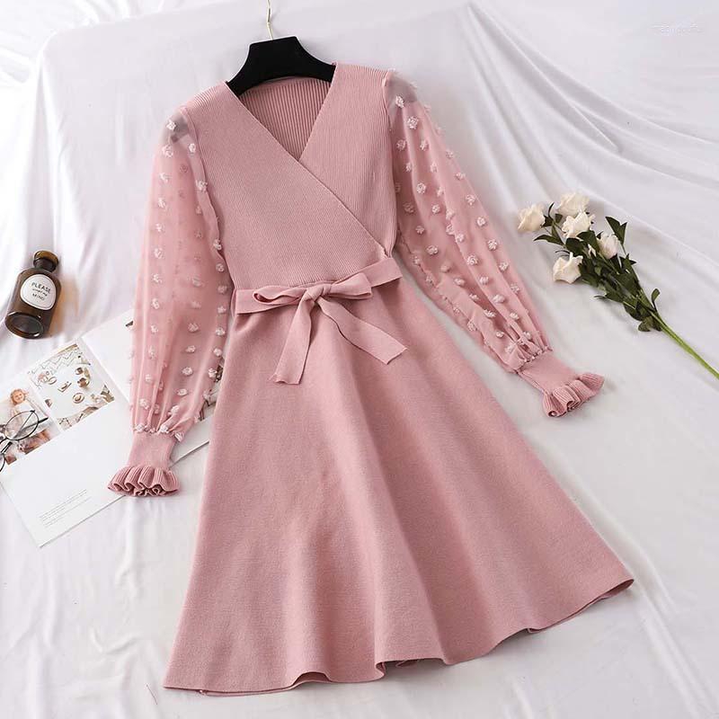 Casual Dresses Autumn Winter Mesh Patchwork Knitted Dress Women Sexy V Neck Sweater Female Slim Bow Lace Up Vestidos SF1291, Black
Casual Dresses Autumn Winter Mesh Patchwork Knitted Dress Women Sexy V Neck Sweater Female Slim Bow Lace Up Vestidos SF1291, Black