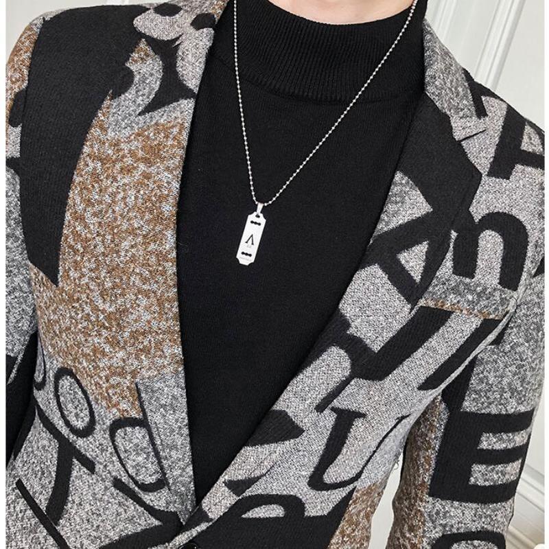 Men's Suits Blazers Letter Print Wool Woolen Blazer Men Winter Men Blazer Casual Suit Jacket Slim Party Club Wedding Social Blazer Homme S-5XL 22