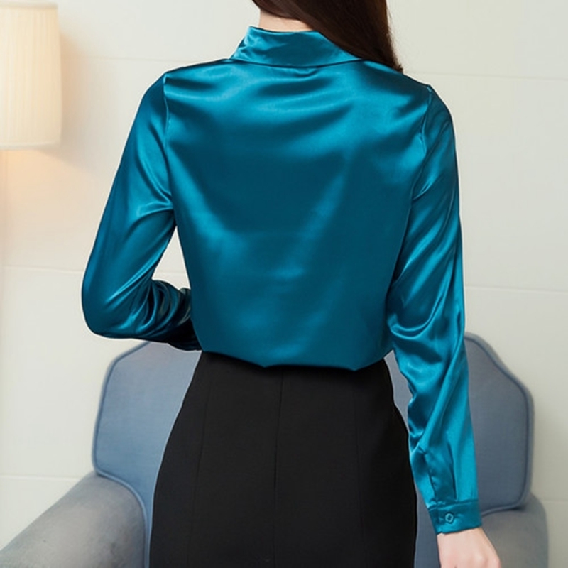 Women's Blouses Shirts Stinlicher Satin Silk Shirt Women Autumn Long Sleeve Elegant Work Wear Tops Korean Fashion Purple Green Blue Blouse Shirt 