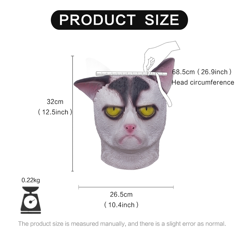 Party Masks Unhappy White Cat Mask Halloween Costume Party Novelty Animal Head Rubber Latex Mask 220826
