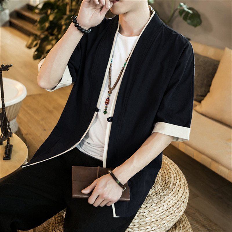 Men's Jackets JDDTON Summer Men's Linen Kimono Long Cardigan Outerwear Coats Fashion Streetwear Short Loose Male Jackets Casual Overcoat JE0