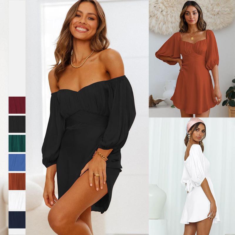Casual Dresses Summer Solid Sexy Elegant For Women Slash Neck/Square Collar Three Quarter Lantern Sleeve Female Fashion Mini Dress, Black
Casual Dresses Summer Solid Sexy Elegant For Women Slash Neck/Square Collar Three Quarter Lantern Sleeve Female Fashion Mini Dress, Black