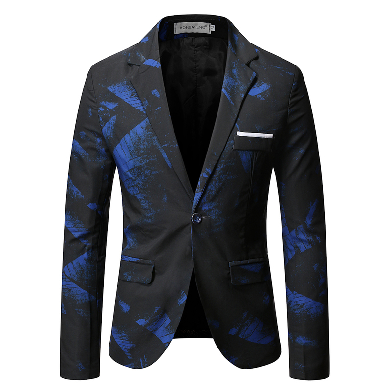 Men's Suits Blazers Gentleman Blazers Men Blue Patterning Printed Suit Jacket Casual Coat Prom Singer Concert Stage Costume Winter Size S-5XL 220