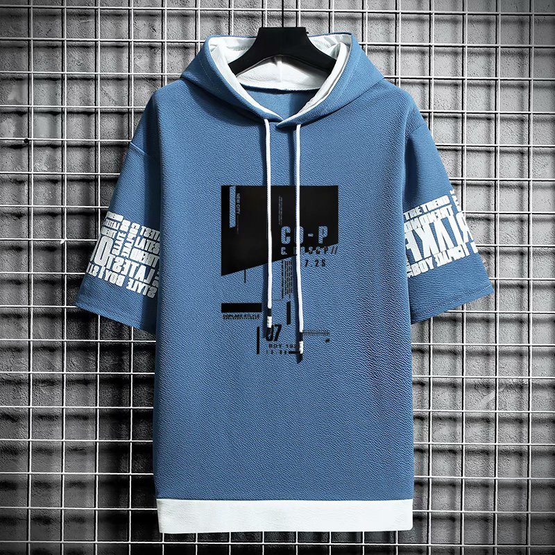 Men's Hoodies Sweatshirts Japan Style Fashion Streetwear Short Sleeve Hooded Casual Harajuku Prints Clothing 220826