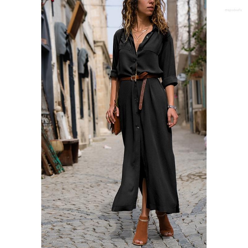 Casual Dresses Womens Long Sleeve Button Down Lapel Side Split Loose Maxi Blouse Shirt Dress, Black
Casual Dresses Womens Long Sleeve Button Down Lapel Side Split Loose Maxi Blouse Shirt Dress, Black