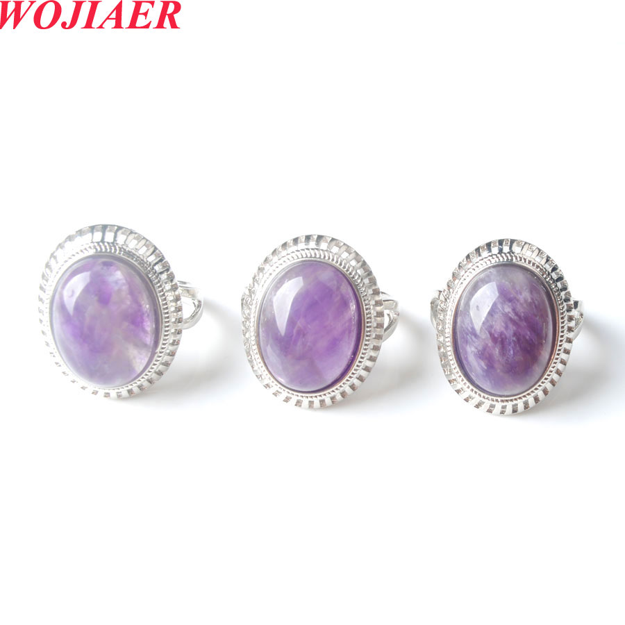 WOJIAER Women Girl Finger Rings Oval Natural Stone Cabochon Mookaite Jasper Onyx Rhodochrosite Resizable Wedding Ring BZ911