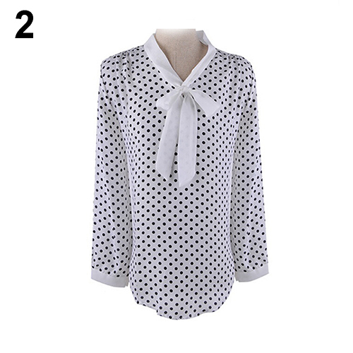 Women's Blouses Shirts Women Blouses Butterfly Summer Polka Dot Bowknot Chiffon Shirt Loose Long Sleeve Blouse Top 220826
