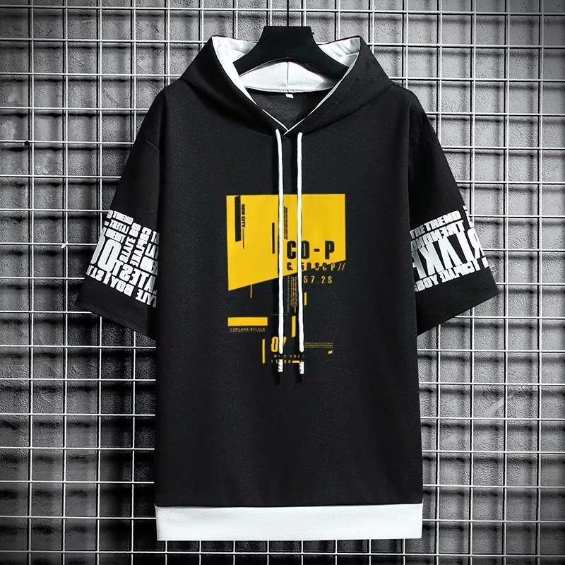 Men's Hoodies Sweatshirts Japan Style Fashion Streetwear Short Sleeve Hooded Casual Harajuku Prints Clothing 220826