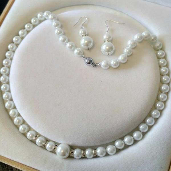 8-12mm White South Sea Shell Pearl necklace AAA 18 inches Earring Set