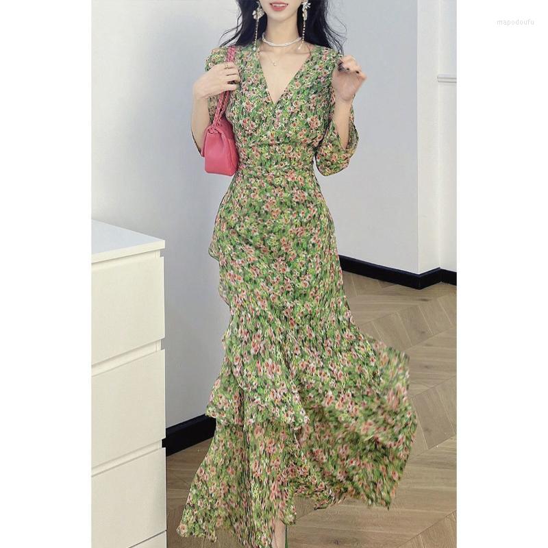 Casual Dresses French Style Floral Dress Chiffon Summer Woman 2022 Vestidos Elegantes Para Mujer Luxury Designer Evening Robes, Blue 
Casual Dresses French Style Floral Dress Chiffon Summer Woman 2022 Vestidos Elegantes Para Mujer Luxury Designer Evening Robes, Blue