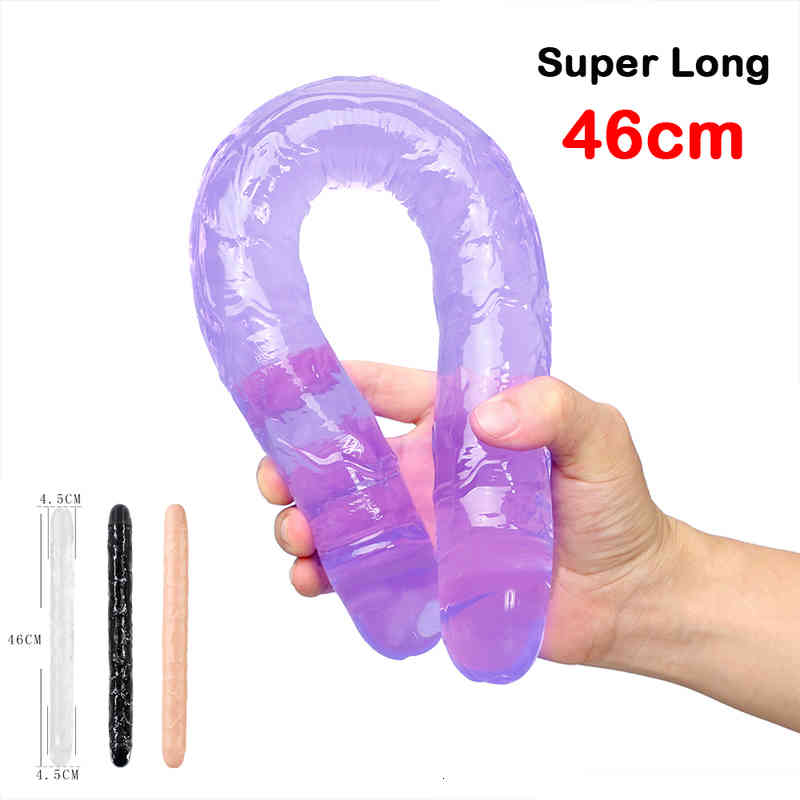 Massager Vibrator Toys Cock 46cm Double Head Dildo Tpe Soft Jelly Realistic Penis for Lesbian Women