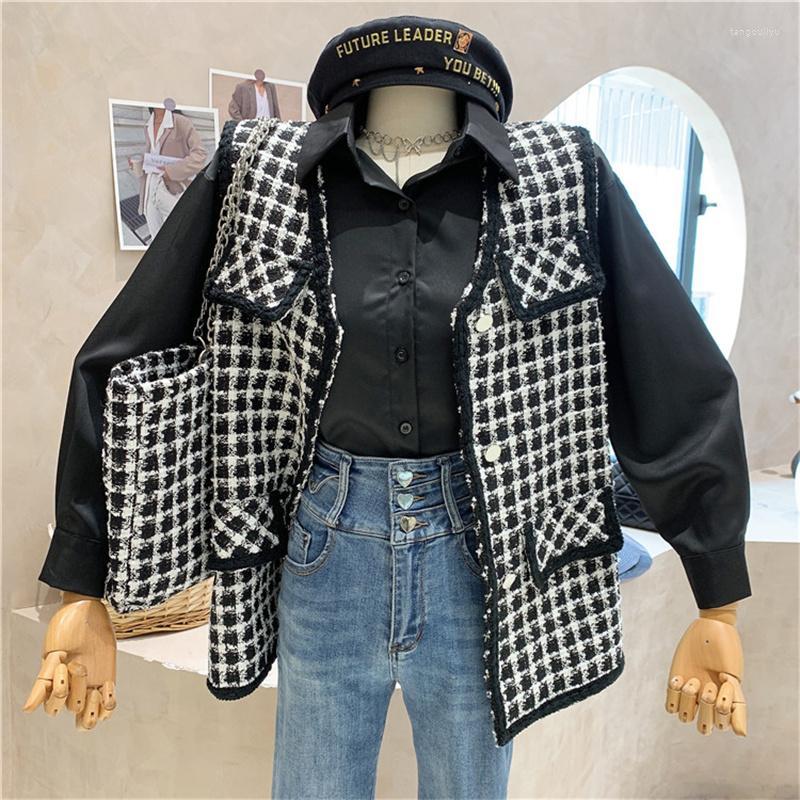 Women's Vests Women's Niche Design Clothing 2022 Autumn Houndstooth Tweed Vest Jacket All-match Base Shirt Three-piece Bag, Black
Women's Vests Women's Niche Design Clothing 2022 Autumn Houndstooth Tweed Vest Jacket All-match Base Shirt Three-piece Bag, Black