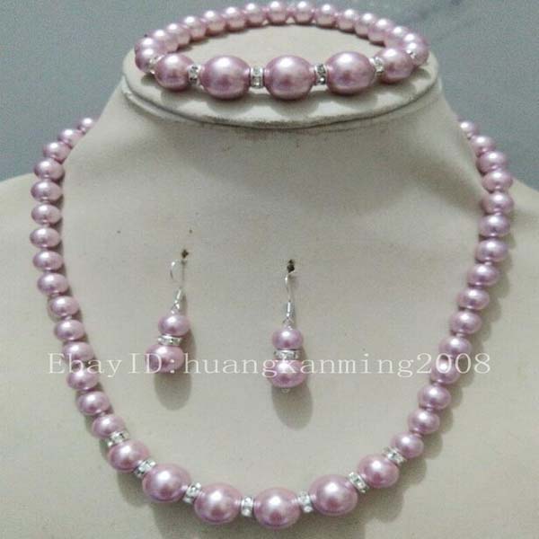 8-12MM Pink Purple Pearl Beads Necklace Bracelet Earring Set