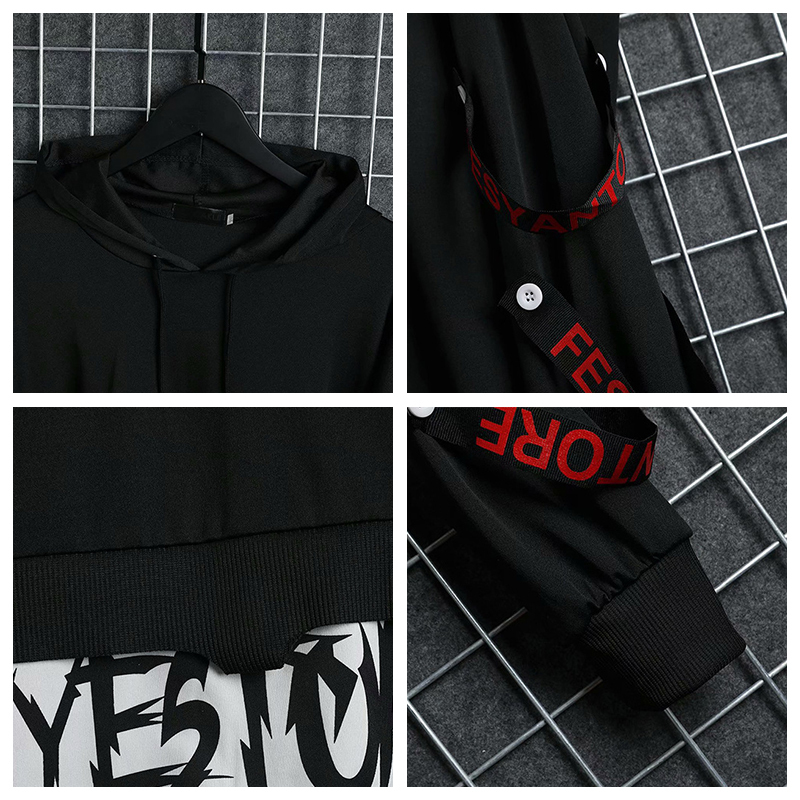 Men's Hoodies Sweatshirts HOUZHOU Autumn Hoodie Sweatshirt Casual Black Tops Techwear Hip Hop Harajuku Patchwork Japanese Streetwear Men 220826