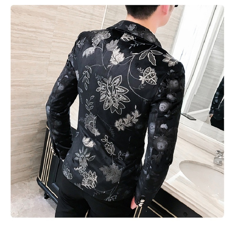 Men's Suits Blazers Men's Fashion Flannel Long Sleeve Floral Slim Suit Jacket Stage Party Social Men's Suit Blazer Coat 220826