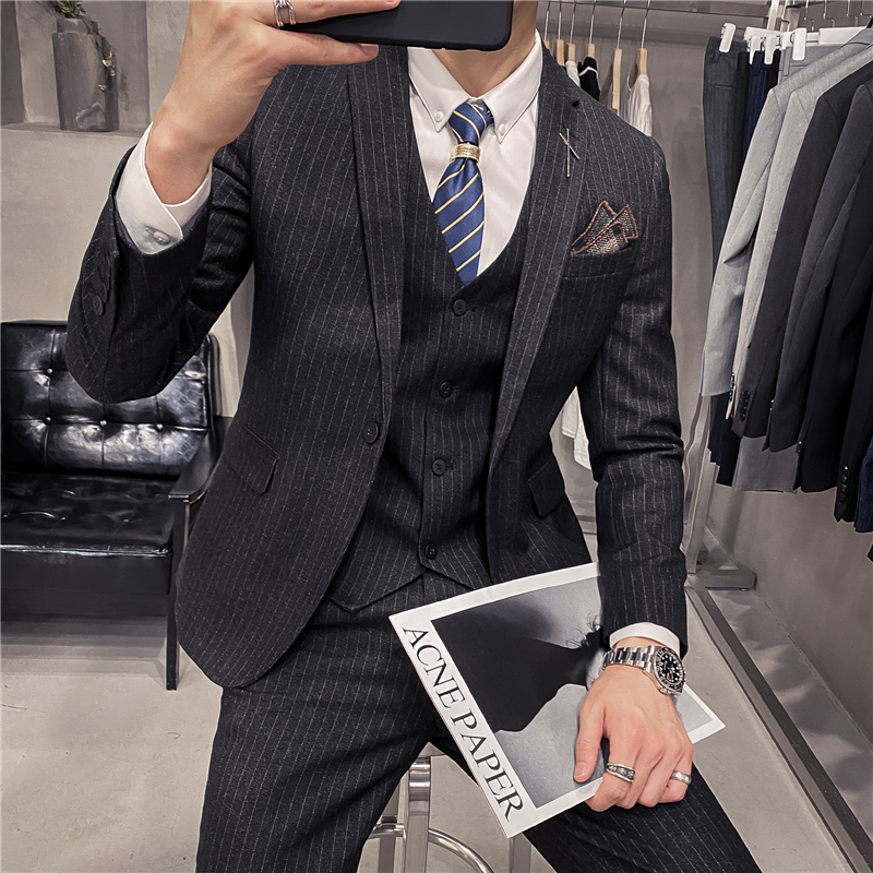 Men's Suits Blazers 6XL 7XL JacketsVestPants Male Korean Blazers Slim Check British Business Suit Men Three Piece Wedding Bridegroom Man Dress 22