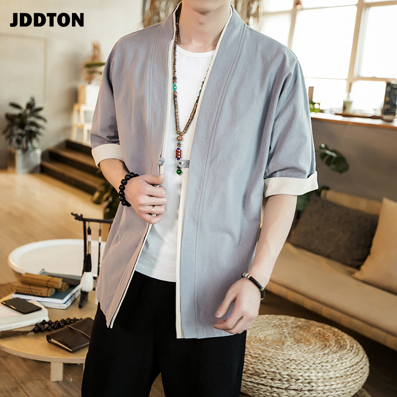 Men's Jackets JDDTON Summer Men's Linen Kimono Long Cardigan Outerwear Coats Fashion Streetwear Short Loose Male Jackets Casual Overcoat JE0