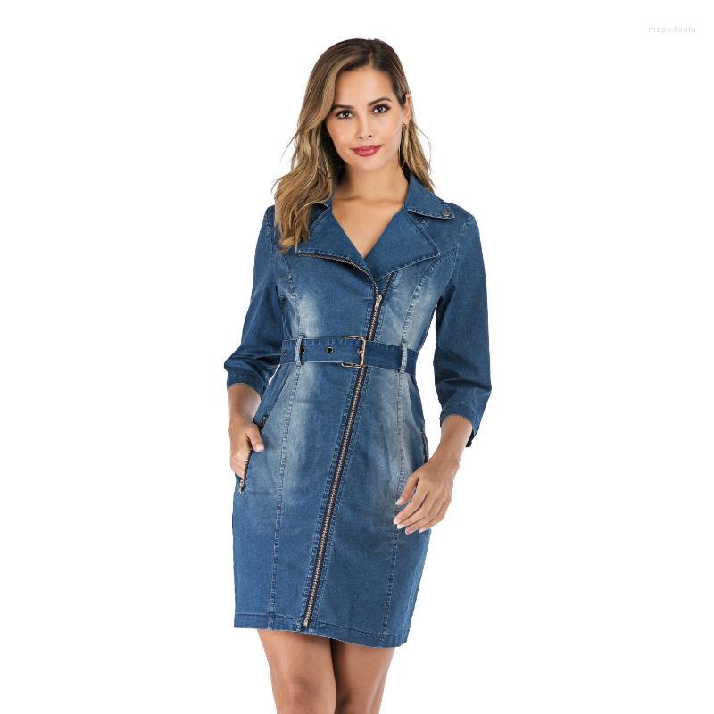 Casual Dresses Fall Season Fashion Stretch Denim Dress Seven Minute Sleeve Belt Lapel Skirt European And American Women' Wear, Blue
Casual Dresses Fall Season Fashion Stretch Denim Dress Seven Minute Sleeve Belt Lapel Skirt European And American Women' Wear, Blue