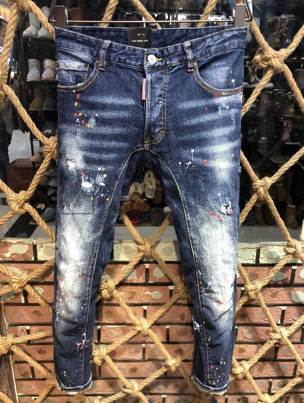 Men's Jeans Men's With Ripped Holes And Elastic Paint Spray Blue Stitching Beggar Pants A217Men's, A217
Men's Jeans Men's With Ripped Holes And Elastic Paint Spray Blue Stitching Beggar Pants A217Men's, A217