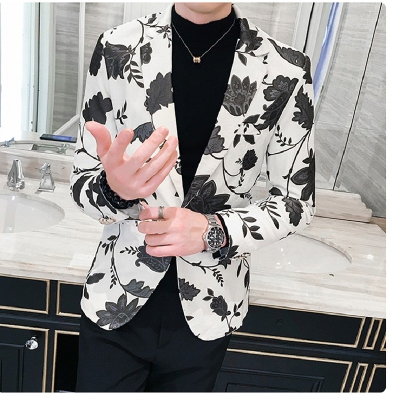 Men's Suits Blazers Men's Fashion Flannel Long Sleeve Floral Slim Suit Jacket Stage Party Social Men's Suit Blazer Coat 220826