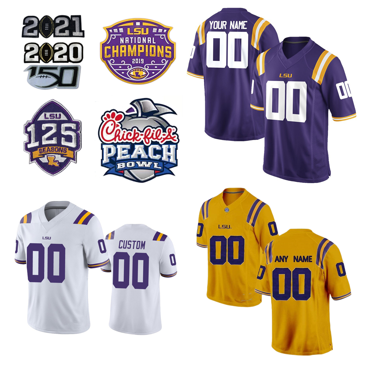 Custom NCAA College LSU Tigers Purple Football Jerseys Burrow Jefferson Chase Adams Landry Provens Netherly Dural White Moffitt Beckham Jr. Queen Burreaux Guice