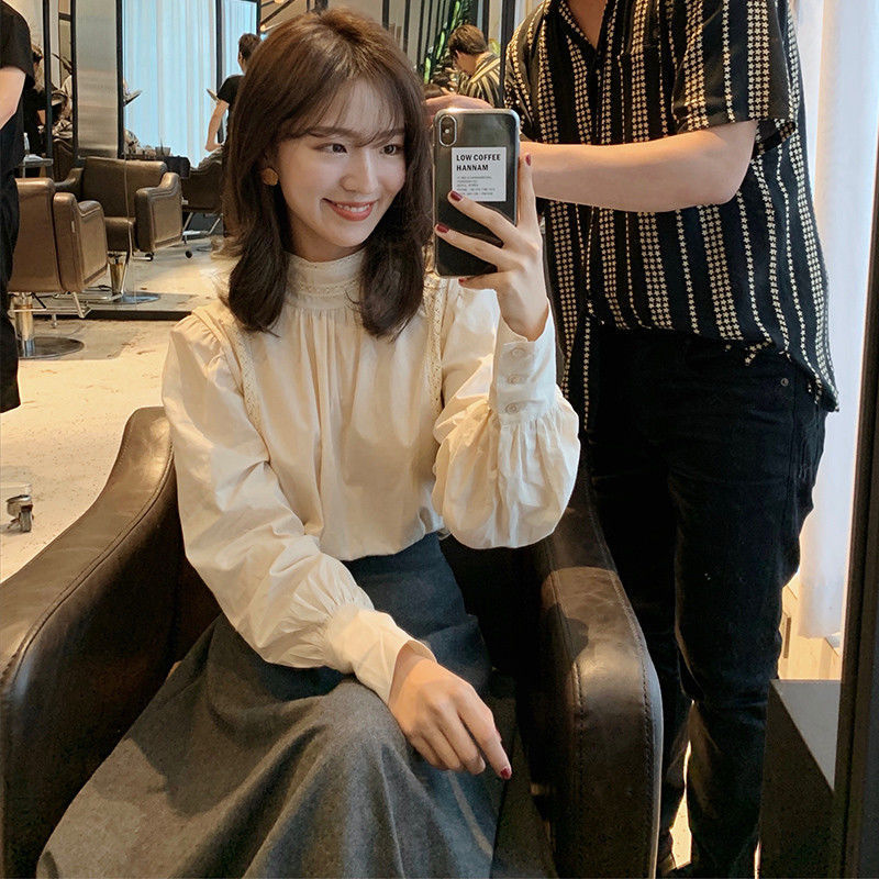 Women's Blouses Shirts Shirts Womens Spring Autumn Long Sleeve Elegant Stand Collar Trendy Blouses Korean Style Female Clothing Casual Daily Chic