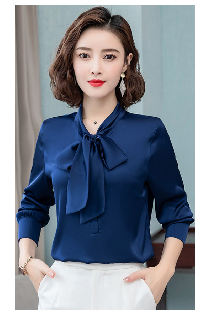 Women's Blouses Shirts Elegant bright color bow satin silk women shirt blouse long sleeve fashion korean office ladies work shirt basic female to