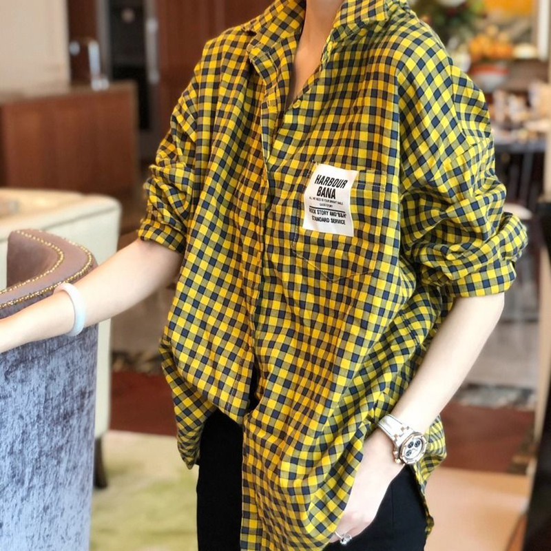 Women's Blouses Shirts Spring Autumn Korea Fashion Women Long Sleeve Plaid Shirts Allmatched Casual Turndown Collar Loose Green Blouses S696 2208