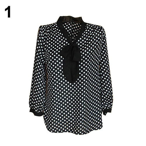 Women's Blouses Shirts Women Blouses Butterfly Summer Polka Dot Bowknot Chiffon Shirt Loose Long Sleeve Blouse Top 220826