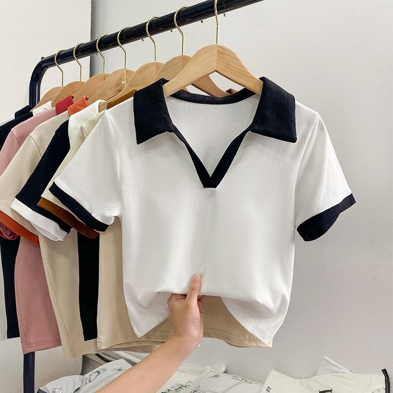 Women' Polos V-neck Cotton Short Sleeve T-shirt Women Summer Korean Contrast Stitching Shirt Top Fashion Ladies Tee BlousesWomen, White
Women' Polos V-neck Cotton Short Sleeve T-shirt Women Summer Korean Contrast Stitching Shirt Top Fashion Ladies Tee BlousesWomen, White