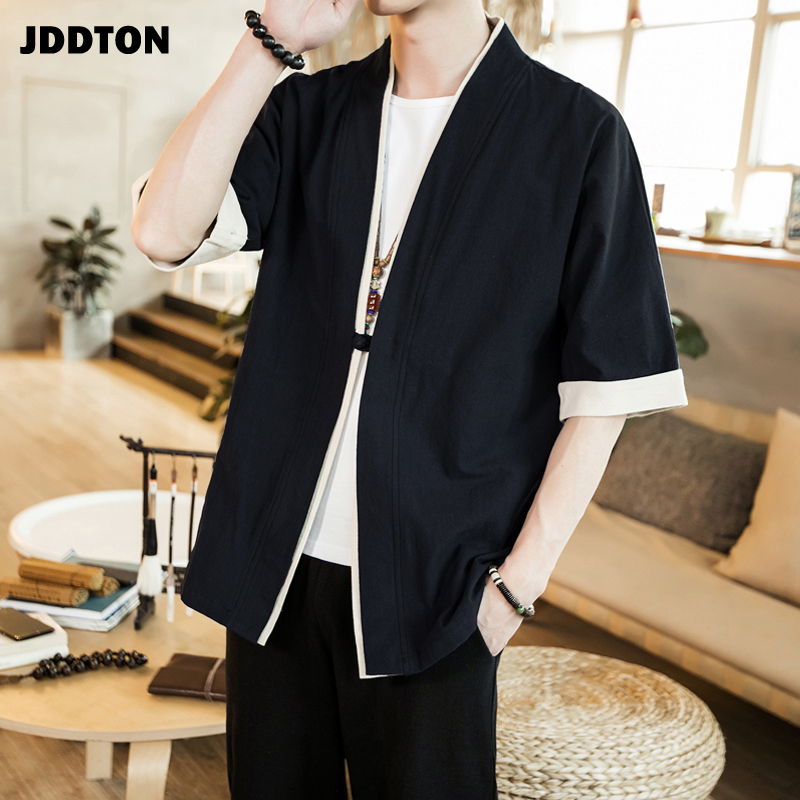 Men's Jackets JDDTON Summer Men's Linen Kimono Long Cardigan Outerwear Coats Fashion Streetwear Short Loose Male Jackets Casual Overcoat JE0