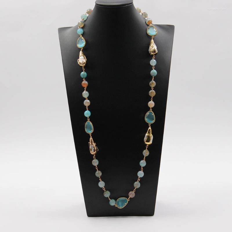 Pendant Necklaces GuaiGuai Jewelry Faceted Round Blue Fire Agates Crystal Keshi Pearl Quartzs Druzy Long Necklace Sweater Chain Handmade For
Pendant Necklaces GuaiGuai Jewelry Faceted Round Blue Fire Agates Crystal Keshi Pearl Quartzs Druzy Long Necklace Sweater Chain Handmade For