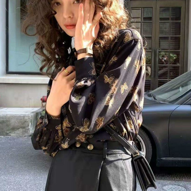 Women's Blouses Shirts Shirts Women Loose Print Long Sleeve Vintage Creativity Korean Style Streetwear Stylish Chic Feminino Blouses Allmatch 220