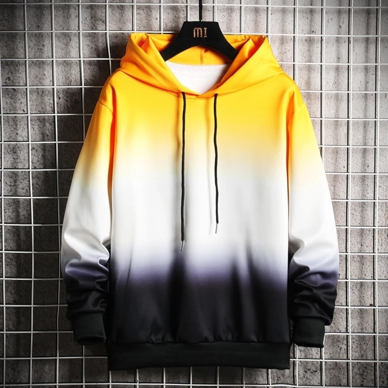 Men's Hoodies Sweatshirts Men Hoodies Harajuku Spring Men's Casual Sweatshirts Hip Hop Streetwear Male Hooded Pullover Tops Gradient Patchwo