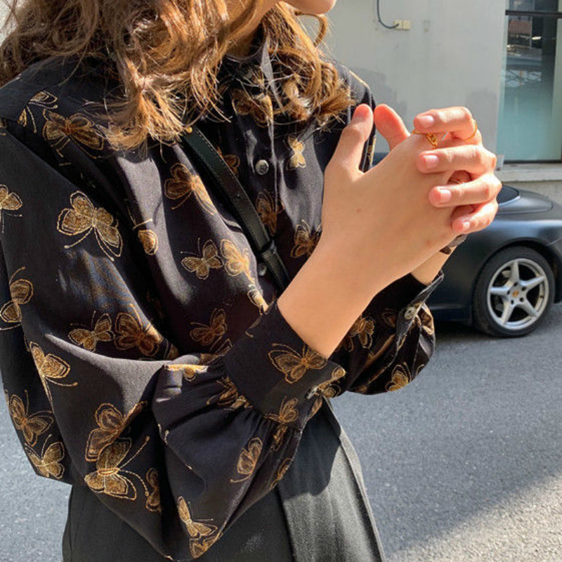 Women's Blouses Shirts Shirts Women Loose Print Long Sleeve Vintage Creativity Korean Style Streetwear Stylish Chic Feminino Blouses Allmatch 220