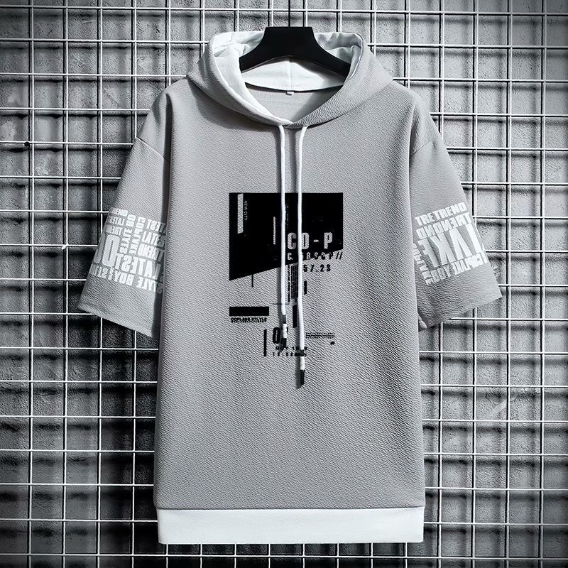 Men's Hoodies Sweatshirts Japan Style Fashion Streetwear Short Sleeve Hooded Casual Harajuku Prints Clothing 220826