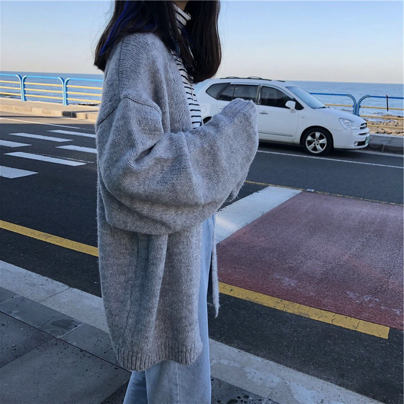 Women's Fur Faux Fur Cardigan Women Autumn Solid Longstyle Simple Sweaters Ins Allmatch Trendy Leisure Knitted Outwear Teens Preppystyle Ulzzang 