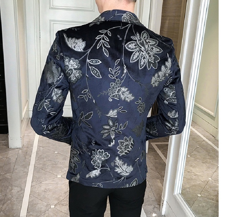 Men's Suits Blazers Men's Fashion Flannel Long Sleeve Floral Slim Suit Jacket Stage Party Social Men's Suit Blazer Coat 220826