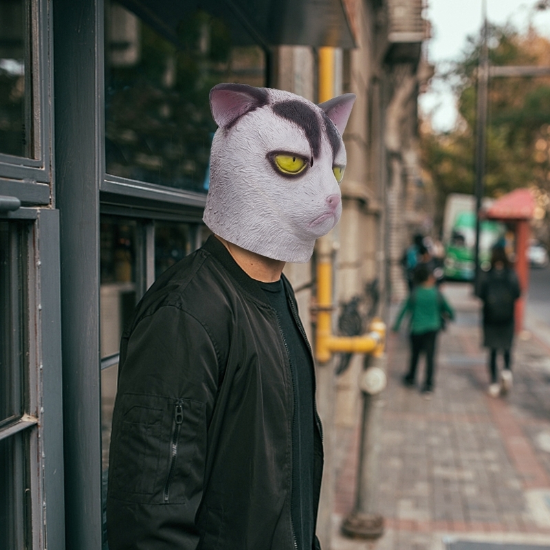 Party Masks Unhappy White Cat Mask Halloween Costume Party Novelty Animal Head Rubber Latex Mask 220826