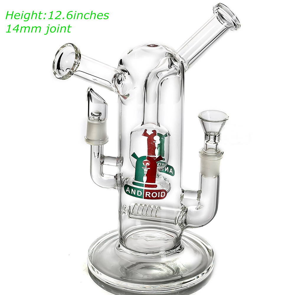 Double Mouthpiece Glass Hookah Bongs Dab Rig Bubbler Smoking Water Pipe with Diffuser Perc 14 mm Joints Recycler Oil Burner