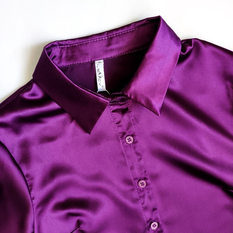 Women's Blouses Shirts Stinlicher Satin Silk Shirt Women Autumn Long Sleeve Elegant Work Wear Tops Korean Fashion Purple Green Blue Blouse Shirt 